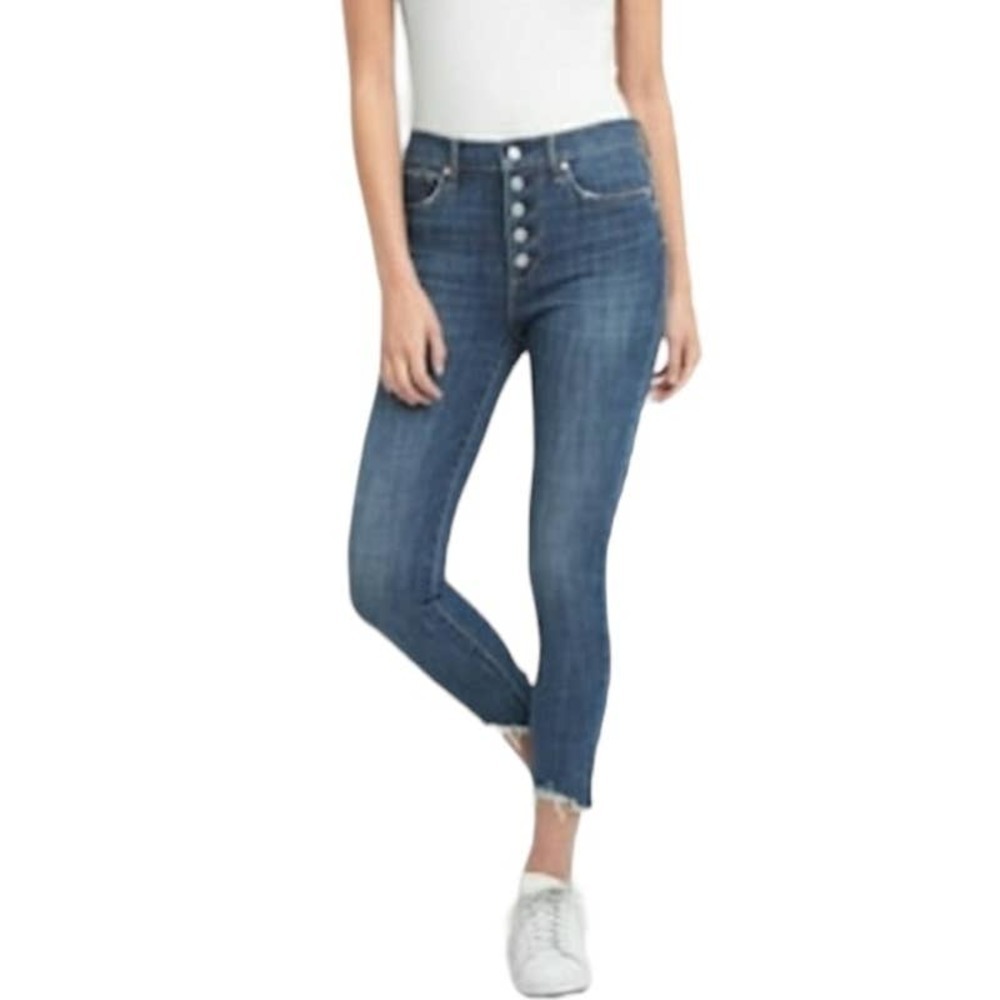 Gap Denim 360 True Skinny Jeans Button Fly Step Raw Hem 30 Indigo Blue